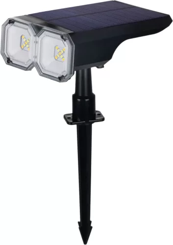Napelemes kerti lámpa, Strend Pro Garden, fekete, 16 × 10 × 27 cm, 18 LED, vízálló, melegfehér és hidegfehér fehér fény, állítható fénymódok, földbe szúrható