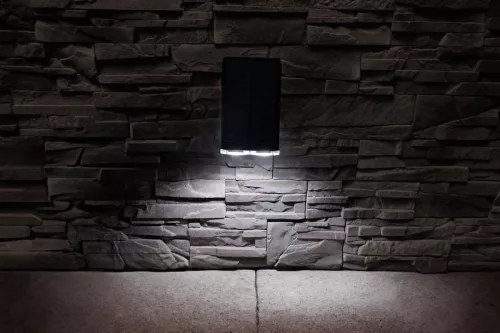 Napelemes kerti lámpa, Strend Pro Garden, fekete, 16 × 10 × 27 cm, 18 LED, vízálló, melegfehér és hidegfehér fehér fény, állítható fénymódok, földbe szúrható