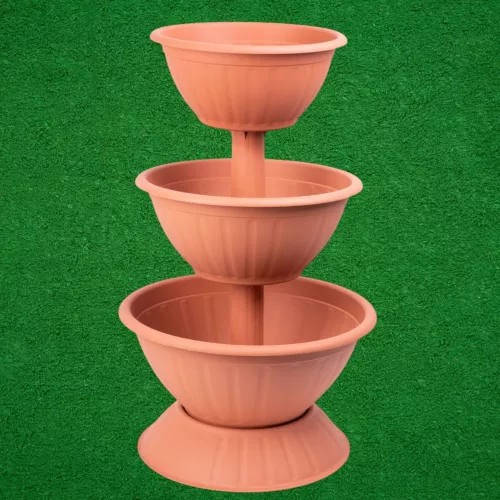 Műanyag háromszintes virágcserép, Strend Pro Garden Pyramid, terrakotta, átmérők: 40 cm / 47,5 cm /55 cm, magasság: 86 cm, kerek