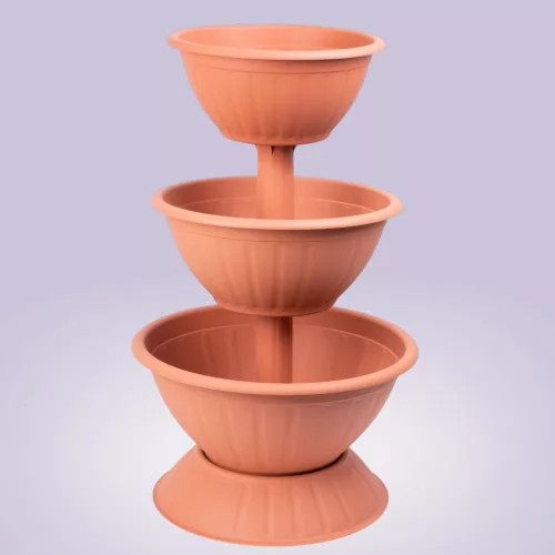 Műanyag háromszintes virágcserép, Strend Pro Garden Pyramid, terrakotta, átmérők: 40 cm / 47,5 cm /55 cm, magasság: 86 cm, kerek
