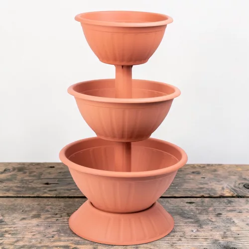 Műanyag háromszintes virágcserép, Strend Pro Garden Pyramid, terrakotta, átmérők: 40 cm / 47,5 cm /55 cm, magasság: 86 cm, kerek