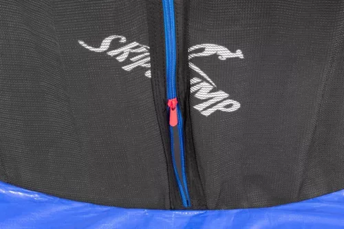 Kerti trambulin, Skipjump GS06, fekete/kék, átmérő: 183 cm, kerek, magasság: 45 cm, 150 cm belső védőháló, létra, acél váz, 3 dupla láb, 50 kg teherbírás, 36 db rugó, egyenes oszlopok