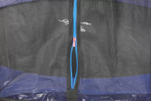 Kerti trambulin, Skipjump GS12, fekete/kék, átmérő: 366 cm, kerek, magasság: 80 cm, 180 cm külső védőháló, létra, acél váz, 4 dupla láb, 150 kg teherbírás, 64 db rugó, egyenes oszlopok