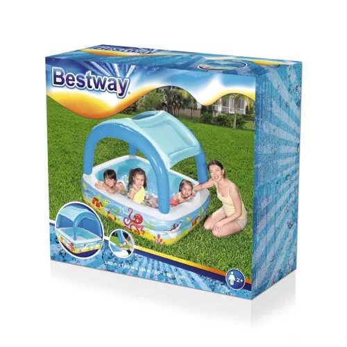 BESTWAY, 52192 medence, Coral reef, felfújható gyermekmedence tetővel, 1,47 x 1,47 x 1,22 m
