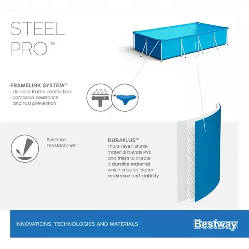 BESTWAY Steel Pro csővázas medence, 300 x 201 x 66 cm, tartozékok nélkül, DuraPlus oldalfalak (56404)
