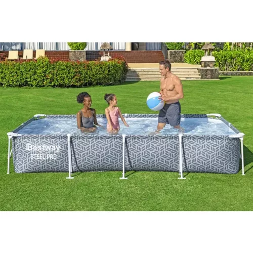 BESTWAY Steel Pro csővázas medence, 366 × 201 × 66 cm, tartozékok nélkül, téglalap alakú, leeresztőszeleppel (561FT)