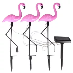  Napelemes kerti lámpa, Strend Pro Garden 7193 Flamingók, rózsaszín, 18 x 6 x 52 cm, 3 db, 3 x 2 LED, akkumulátoros, műanyag és üveg, földbe szúrható