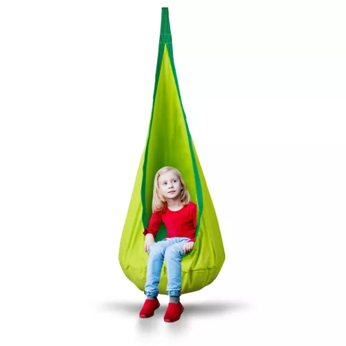 Gyerek függőfotel, Neo-Sport Kokon, zöld, átmérő: 55 cm, magasság: 140 cm, akasztóval, párnával, mosható, teherbírás: 80 kg