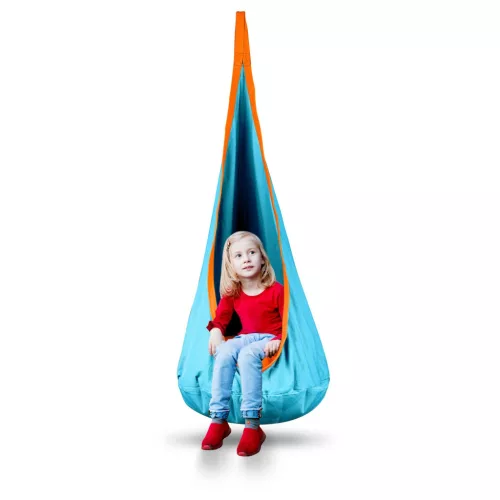 Gyerek függőfotel, Neo-Sport Kokon, türkiz, átmérő: 55 cm, magasság: 140 cm, akasztóval, párnával, mosható, teherbírás: 80 kg