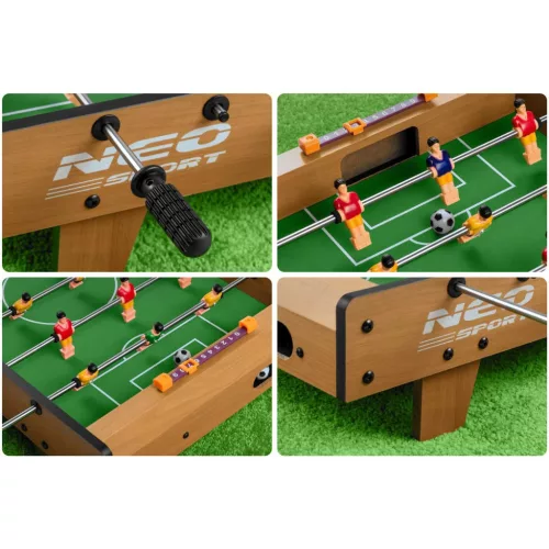 Csocsóasztal, Neo-Sport NS-436, zöld, 51 x 29,5 x 12 cm, hordozható, 18 játékos, 2 labda, 6 krómozott rúd, csúszásgátló fogantyúk, kézi számláló