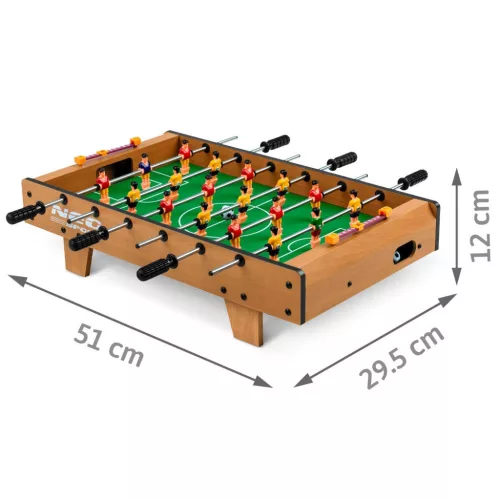 Csocsóasztal, Neo-Sport NS-436, zöld, 51 x 29,5 x 12 cm, hordozható, 18 játékos, 2 labda, 6 krómozott rúd, csúszásgátló fogantyúk, kézi számláló