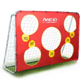   Futballkapu, Neo-Sport, 215 x 153 x 76 cm, PE háló, fém váz, időjárásálló, célzó ponyvával, rögzítővel, szerszám nélkül szerelhető