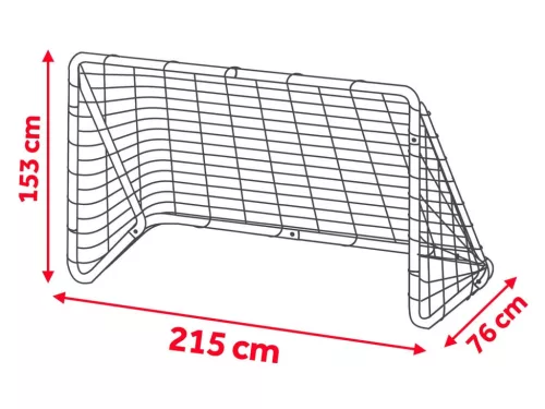 Futballkapu, Neo-Sport, 215 x 153 x 76 cm, PE háló, fém váz, időjárásálló, célzó ponyvával, rögzítővel, szerszám nélkül szerelhető