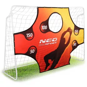   Futballkapu, Neo-Sport, 245 x 155 x 80 cm, PE háló, fém váz, időjárásálló, célzó ponyvával, rögzítővel, szerszám nélkül szerelhető