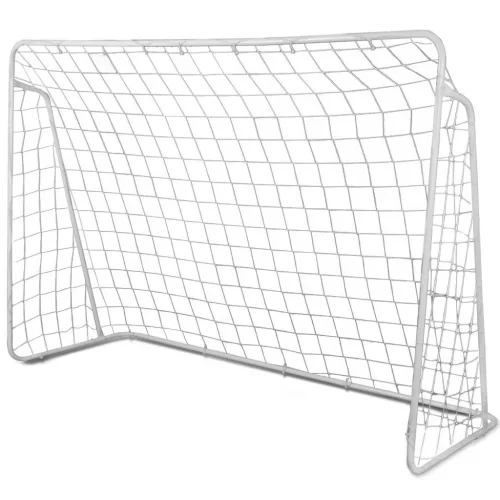 Futballkapu, Neo-Sport NS-457, 215 x 153 x 76 cm, fehér keret, fehér PE háló, fém váz, időjárásálló, 4 db rögzítő, könnyű kivitel, szerszám nélkül összeszerelhető