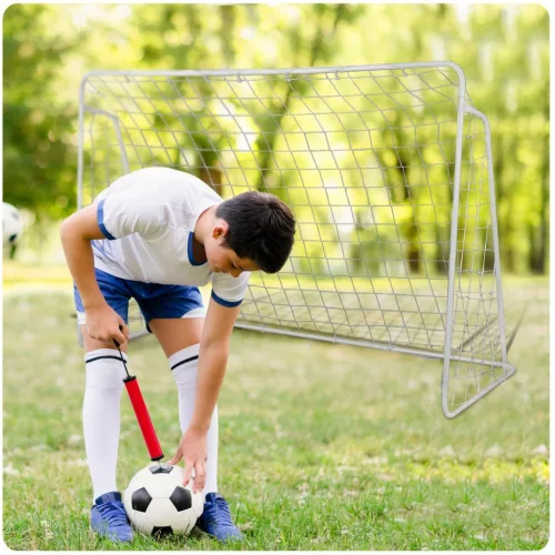 Futballkapu, Neo-Sport NS-457, 215 x 153 x 76 cm, fehér keret, fehér PE háló, fém váz, időjárásálló, 4 db rögzítő, könnyű kivitel, szerszám nélkül összeszerelhető