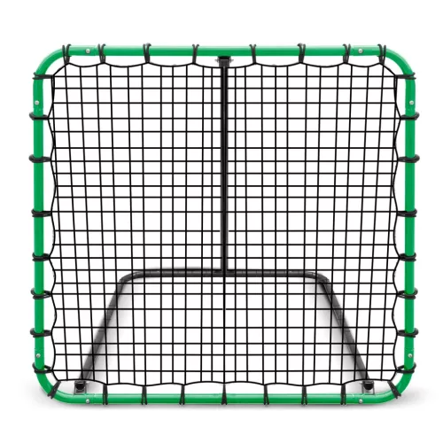 Visszapattanó futball edzőkapu, Neo-Sport, 120 x 120 cm, zöld keret, fekete PE háló, fém váz, időjárásálló, 4 db rögzítő