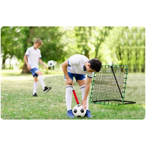 Visszapattanó futball edzőkapu, Neo-Sport, 120 x 120 cm, zöld keret, fekete PE háló, fém váz, időjárásálló, 4 db rögzítő