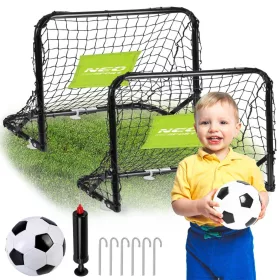   Futballkapu szett, Neo-Sport NS-461, 60 x 45 x 25 cm, 2 db, beltéri-kültéri, hordozható, PE háló, labdával és pumpával