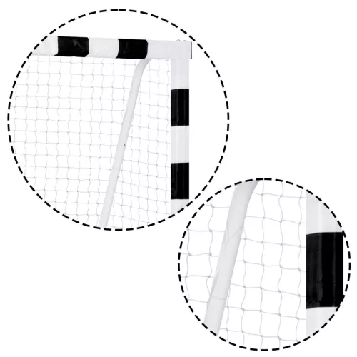 Futballkapu, Neo-Sport NS-464, 180 x 120 x 60 cm, fekete-fehér, fehér PE háló, fém váz, időjárásálló, keretvédő fedéllel, szerszám nélkül összeszerelhető