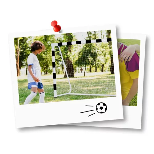 Futballkapu, Neo-Sport NS-464, 180 x 120 x 60 cm, fekete-fehér, fehér PE háló, fém váz, időjárásálló, keretvédő fedéllel, szerszám nélkül összeszerelhető