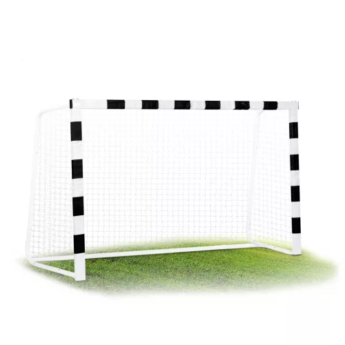 Futballkapu, Neo-Sport NS-464, 180 x 120 x 60 cm, fekete-fehér, fehér PE háló, fém váz, időjárásálló, keretvédő fedéllel, szerszám nélkül összeszerelhető