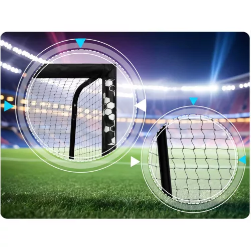 Futballkapu, Neo-Sport NS-472, 300 x 200 x 120 cm, fekete keret, fekete PE háló, fém váz, időjárásálló, keretvédő fedéllel, szerszám nélkül összeszerelhető