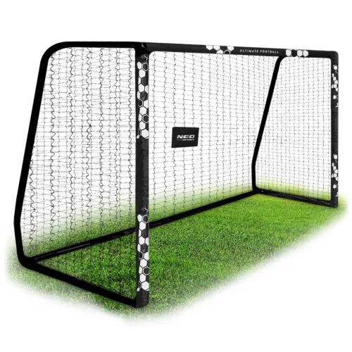 Futballkapu, Neo-Sport NS-472, 300 x 200 x 120 cm, fekete keret, fekete PE háló, fém váz, időjárásálló, keretvédő fedéllel, szerszám nélkül összeszerelhető