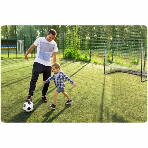 Futballkapu, Neo-Sport NS-492, 183 x 122 x 61 cm, fekete keret, fehér PE háló, fém váz, időjárásálló, 4 db rögzítő, könnyű kivitel, szerszám nélkül szerelhető