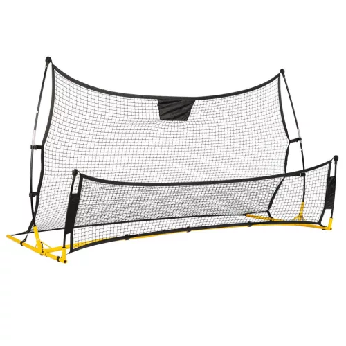 Visszapattanó futball edzőháló, Neo-Sport, 210 x 120 x 35 cm, kétoldalas, 2 az 1-ben, fém váz, fekete PE háló, 4 db rögzítő, beltéri és kültéri