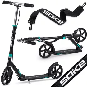   Klasszikus roller, SOKE City, türkiz, összecsukható, 20 cm 88A PU kerekek, ABEC-9 csapágy, kézi és lábfék, állítható magasság, maximum 100 kg