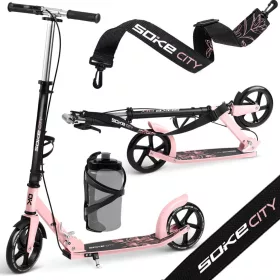   Klasszikus roller, SOKE City, rózsaszín, összecsukható, 20 cm 88A PU kerekek, ABEC-9 csapágy, kézi és lábfék, állítható magasság, maximum 100 kg
