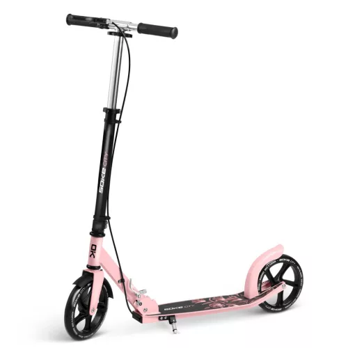 Klasszikus roller, SOKE City, rózsaszín, összecsukható, 20 cm 88A PU kerekek, ABEC-9 csapágy, kézi és lábfék, állítható magasság, maximum 100 kg