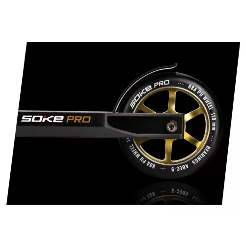 Kaszkadőr roller, SOKE PRO, arany, mintás, 85 cm, 11 cm 88A PU kerekek, ABEC-9 csapágy, HIC kompresszió, Y kormány, max. 100 kg