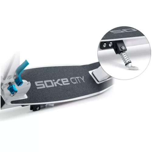 Klasszikus roller, SOKE City, fehér, összecsukható, 20 cm 88A PU kerekek, ABEC-9 csapágy, kézi és lábfék, állítható magasság, maximum 100 kg
