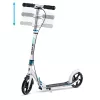 Klasszikus roller, SOKE City, fehér, összecsukható, 20 cm 88A PU kerekek, ABEC-9 csapágy, kézi és lábfék, állítható magasság, maximum 100 kg