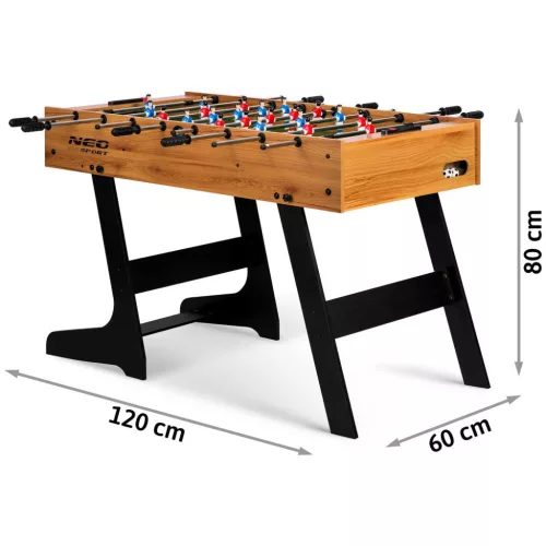 Csocsóasztal, Neo-Sport NS-803, zöld/fa, 120 x 60 x 80 cm, összecsukható, MDF játéktér, 22 játékos, 2 labda, 8 krómozott rúd, csúszásgátló fogantyúk, kézi számláló