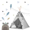 Gyereksátor, Nukido Tipi, fényfüzérrel, 120 x 120 x 165 cm, szürke, csillagmintás, fenyőfa rudak, 3 párna, stabilizátor, hordtáska