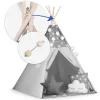 Gyereksátor, Nukido Tipi, fényfüzérrel, 120 x 120 x 165 cm, szürke, csillagmintás, fenyőfa rudak, 3 párna, stabilizátor, hordtáska
