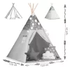 Gyereksátor, Nukido Tipi, fényfüzérrel, 120 x 120 x 165 cm, szürke, csillagmintás, fenyőfa rudak, 3 párna, stabilizátor, hordtáska