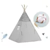Gyereksátor, Nukido Tipi, fényfüzérrel, 120 x 120 x 165 cm, szürke, 175 g/m2 pamut, fenyőfa rudak, 3 párna és szigetelő szőnyeg, hordtáska