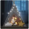 Gyereksátor, Nukido Tipi, fényfüzérrel, 120 x 120 x 165 cm, szürke, csillagmintás, pamut, 2 párnával, varrott padlóval, stabilizátorral