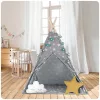 Gyereksátor, Nukido Tipi, fényfüzérrel, 120 x 120 x 165 cm, szürke, csillagmintás, pamut, 2 párnával, varrott padlóval, stabilizátorral