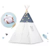 Gyereksátor, Nukido Tipi, fényfüzérrel, 120 x 120 x 165 cm, sötétkék, prémium pamut, fenyőfa rudak, 3 párna, vastag szigetelő matrac