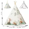 Gyereksátor, Nukido Tipi, Nyuszis minta, 114 × 114 × 165 cm, bézs, stabilizátorral, nyuszis párnával, fenyőfa rudak, könnyen összeszerelhető