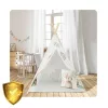Gyereksátor, Nukido Tipi, Nyuszis minta, 114 × 114 × 165 cm, bézs, stabilizátorral, nyuszis párnával, fenyőfa rudak, könnyen összeszerelhető