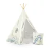Gyereksátor, Nukido Tipi, Dinoszaurusz minta, 114 × 114 × 165 cm, stabilizátorral és vastag párnával, ablakos, poliészter huzat, fenyőfa rudak, könnyen összeszerelhető