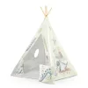 Gyereksátor, Nukido Tipi, Dinoszaurusz minta, 114 × 114 × 165 cm, stabilizátorral és vastag párnával, ablakos, poliészter huzat, fenyőfa rudak, könnyen összeszerelhető