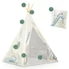 Gyereksátor, Nukido Tipi, Dinoszaurusz minta, 114 × 114 × 165 cm, stabilizátorral és vastag párnával, ablakos, poliészter huzat, fenyőfa rudak, könnyen összeszerelhető