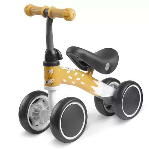 Négykerekű futóbicikli, Nukido NK-600, sárga, EVA habkerekek 14 cm, acél váz, ülésmagasság: 27 cm, puha ülés, gumírozott markolat
